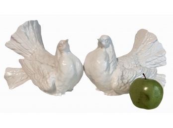 Pair Of Vintage White Ceramic Birds From Italy