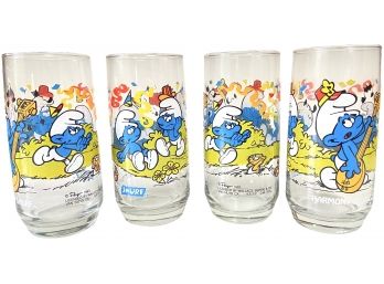 Set Of Four Smurf Glasses, 1983 By Peyo