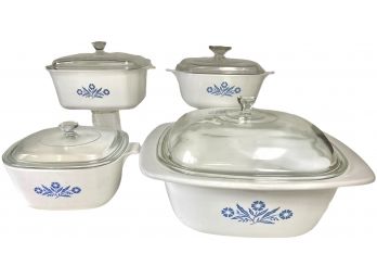 Four Vintage  Corning Ware Cornflower Casseroles With Lids