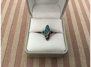 Sterling Silver, Turquoise, And Cinnabar Ring