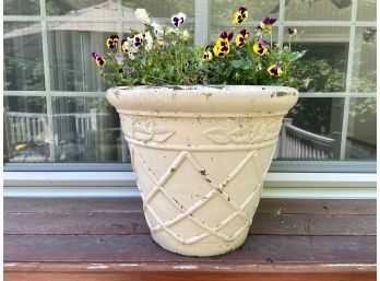 Large Composite Resin Planter With Soil And Plants