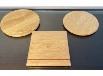 Small Wooden Cheese Board Plus Two Additional Round Cutting Boards