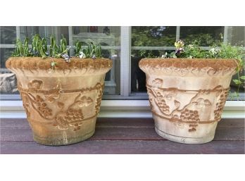 Pair Of Composite Resin Planters With Soil And Plants