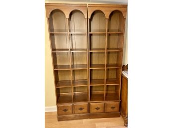 Two Cubby Style Book Shelves With Single Drawers Below