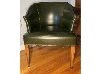 Good Looking Green Leather Chair With Hobnail Accents