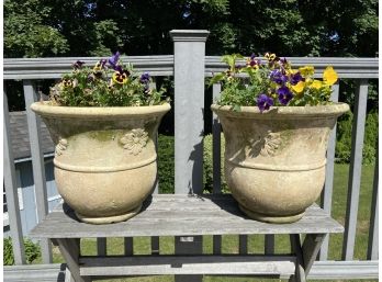 Pair Of Composite Resin Planters With Soil And Plants