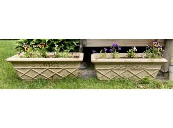 Two Foam Composite Rectangular Planters With Plants