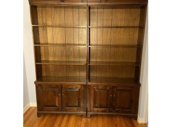 Pair Of Well Made Pine Bookcases With Lower Storage Cabinets