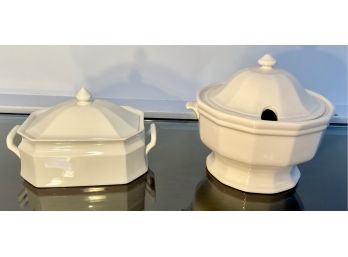 Two White Ceramic Covered Dishes