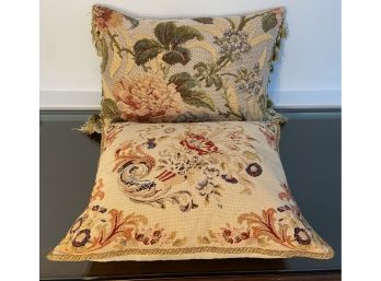 Two Pretty Needlepoint Floral Accent Pillows