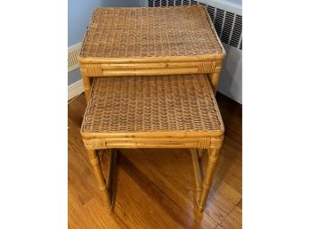 Two Woven Rattan Nesting Tables