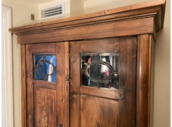 Antique Clothing Armoire With Single Lower Drawer Below