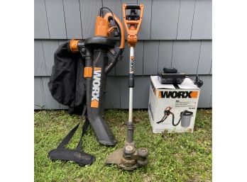 WORX Electric Blower/Vacuum, Vacuum Trash Can Adapter Kit, Cordless String Trimmer, 18 Volt Battery/Charger