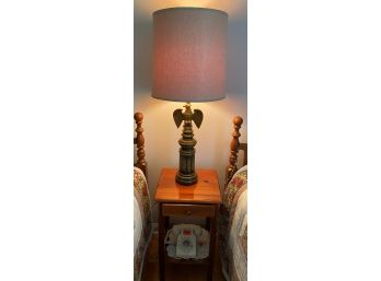 Eagle Lamp With Shade & Wood Night Stand