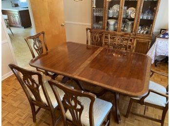 Double Pedestal Banded  Dining Table With 6 Chairs