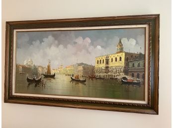 Signed Santini Vintage Oil On Canvas Venice Scenes