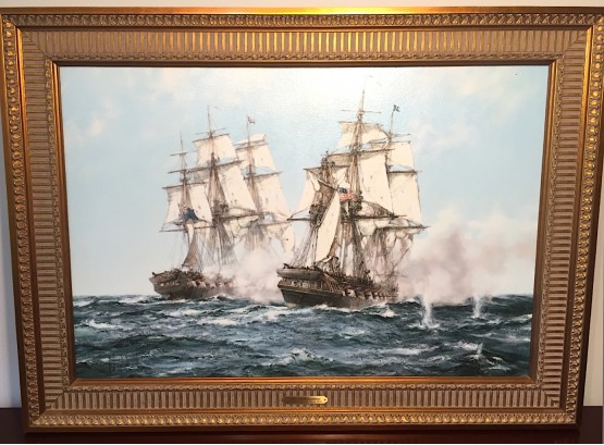 **UPDATED INFORMATION 6/18** Montague Dawson (1890 -1973) Oil On Canvas  DeNunzio Masterpiece Reproduction 'Java And Constitution'