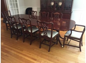 Councill Double Pedestal Mahogany Chippendale Dining Table And Eight Chairs
