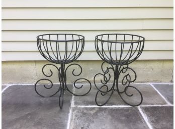 Pair Of Scrolled Foot Coated Iron Plant Stands