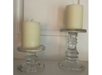 Two Glass Candleholders