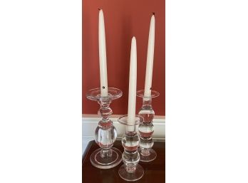 Three Glass Candlesticks- Two Simon Pierce