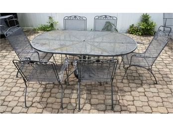 Metal Mesh Outdoor Table And Six Chairs