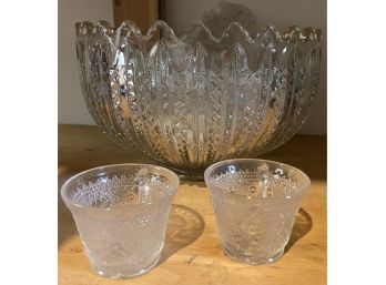 Cut Glass Punch Bowl With Miscellaneous Cups