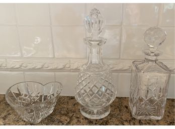 Waterford Decanter, Heart Bowl, And Atlantis Decanter