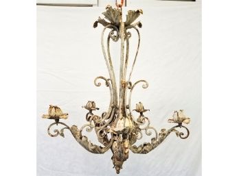 Antique Hand Forged French Antique Wrought Iron Candelabra Chandelier