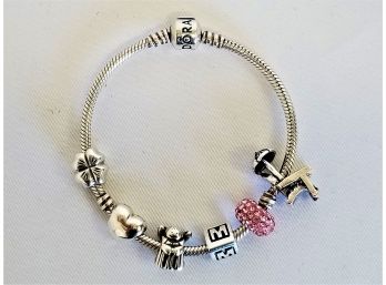 Women's Sterling Silver Pandora Bracelet With Six Pandora Charms - Stamped 925 ALE - See Description