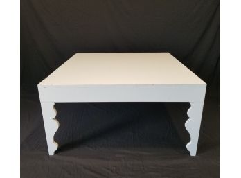 Square White Wood Coffee Table With Scalloped Legs