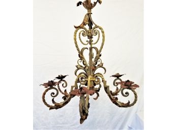 French Antique Candelabra Chandelier Wrought Iron Twisted Scroll Work