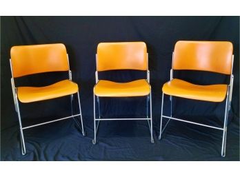 Three Vintage Mid-Century Modern David Rowland Orange & Chrome 404 GF Chairs