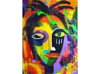 Artist Victor Bloise Bold Color Abstract Face Painting Signed & Dated Original