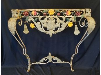 Antique French Ornate Wrought Iron Wall Mount Console Table With Acanthus Leaf Accents