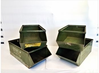 Four Vintage Industrial Green Metal Stack Bins