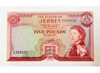 1963 Jersey Queen Elizabeth II 5 Pound Banknote Uncirculated