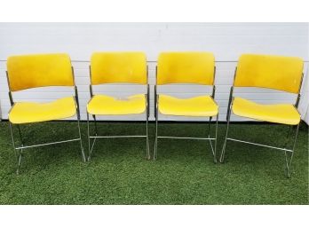 Four Vintage Mid-Century Modern David Rowland Yellow & Chrome 404 GF Chairs