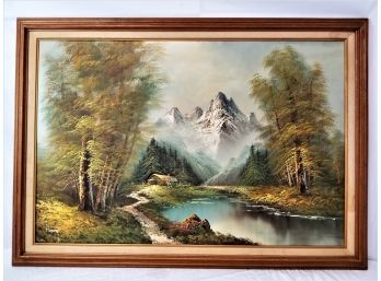 Large Framed Canvas Oil Painting Signed By Artist   #2