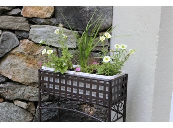 Outdoor Metal Planter With Plants