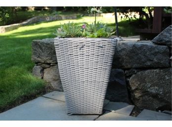 Pair Outdoor Of Wicker Planters With Plants