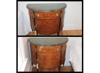 Gorgeous Pair Of Wood And Marble Demilune Tables