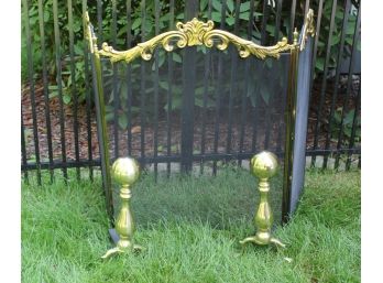 Amazing Brass Andirons &  Fireplace Screen