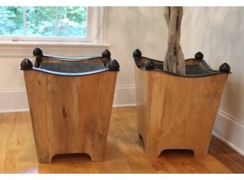 Beautiful Pair Of Teak Planter With Tin Insert Liners