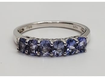 Spectacular Tanzanite & Diamond Accent Rhodium Over Sterling Ring