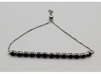 Midnight Sapphire & Diamond Accent, Rhodium Over Sterling Bolo Bracelet