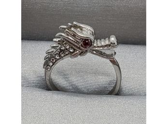 Garnet & Austrian Crystal Dragon Ring In Stainless Steel