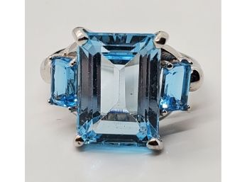 Sky & Swiss Blue Topaz, Rhodium Over Sterling Ring