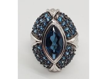 Marquise & Round London Blue Topaz Sterling Silver Ring