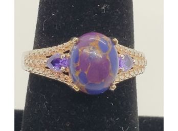 Purple Turquoise & Cubic Zirconia Sterling Silver Ring